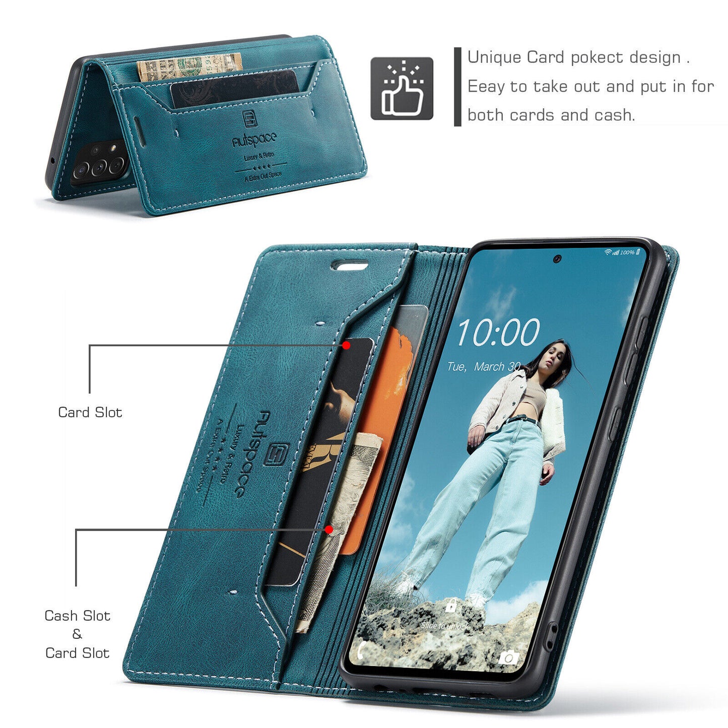 For Samsung A14 A53 A13 A54 52Luxury Retro Leather Wallet Case Phone Stand Cover